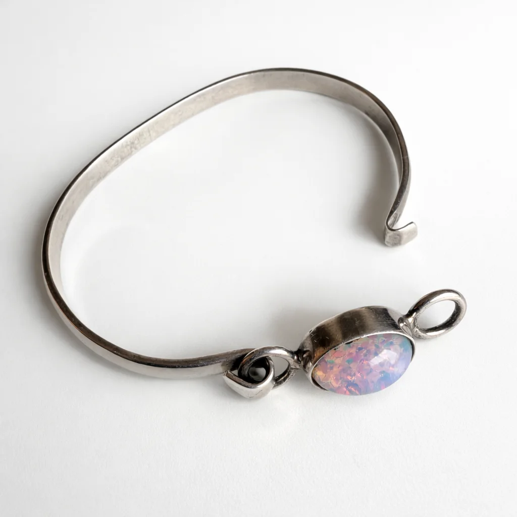 Sterling Silver Oval Opal-Style Bangle Bracelet preview 6